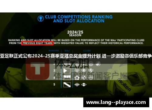 亚足联正式公布2024-25赛季亚冠总奖金提升计划 进一步激励各俱乐部竞争